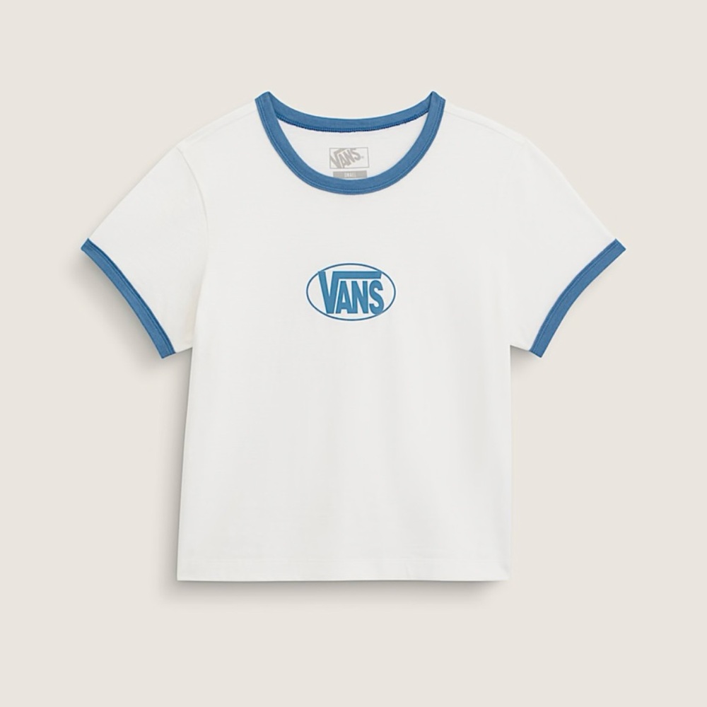 Vans women’s White Tee with Blue Trim